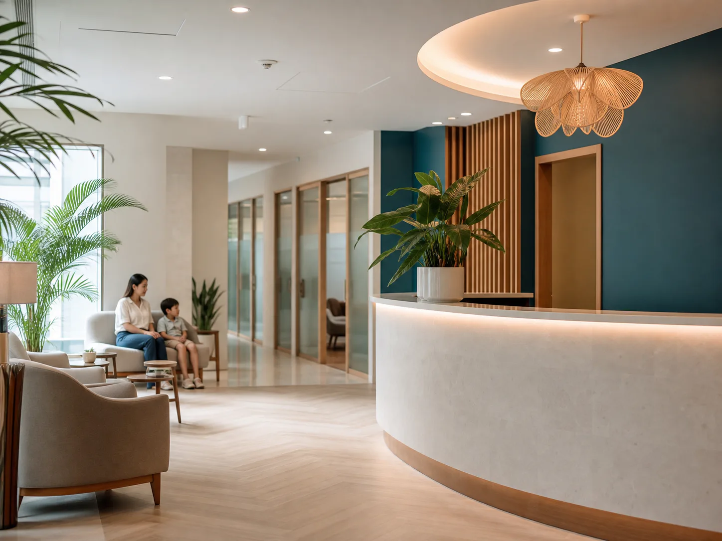 Calm and welcoming family clinic reception area